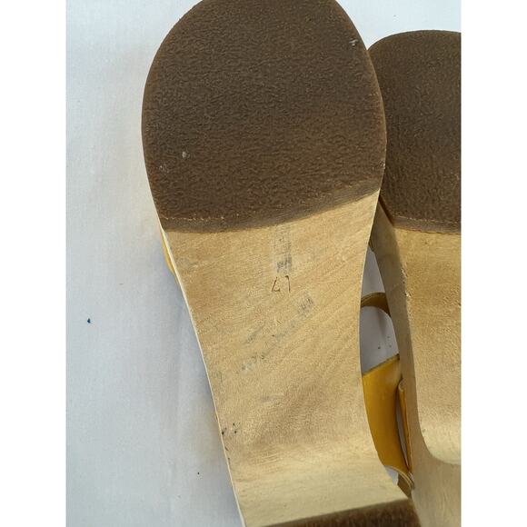 Swedish Hasbeens Yellow Wooden Clog Sandal Peep Toe Size 41 US 11 - Picture 14 of 14